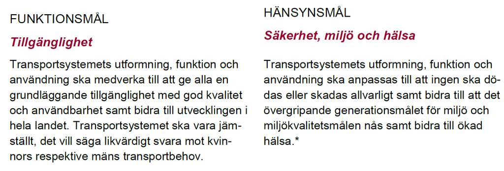 Tjänstemän från Trafikverket talar ofta om tillgänglighet som sitt mål eller huvuduppdrag och att alla ska komma fram. Mer konkret talar man ofta om att upprätthålla vägens funktion.