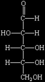 [4] Figur 5. L-glyceraldehyd.[4] För att skapa en D-aldopentos som D-arabinos och D-xylos krävs att det sitter två CH-OHgrupper mellan kolatom 1- och 2 i glyceraldehyd-kedjan.