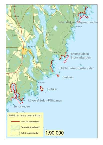 7 1. Översiktskartor Områden i Skellefteå kommun som föreslås få utvidgat strandskydd Kartor: Länsstyrelsen LM. Skellefteå kommuns kust är vidsträckt.