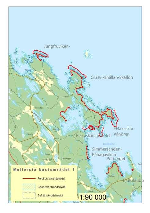 9 I Skellefteå kommuns mellersta kustområde 1 föreslås 8 strandområden (7 på fastlandet och 1 ö) få utvidgat strandskydd.