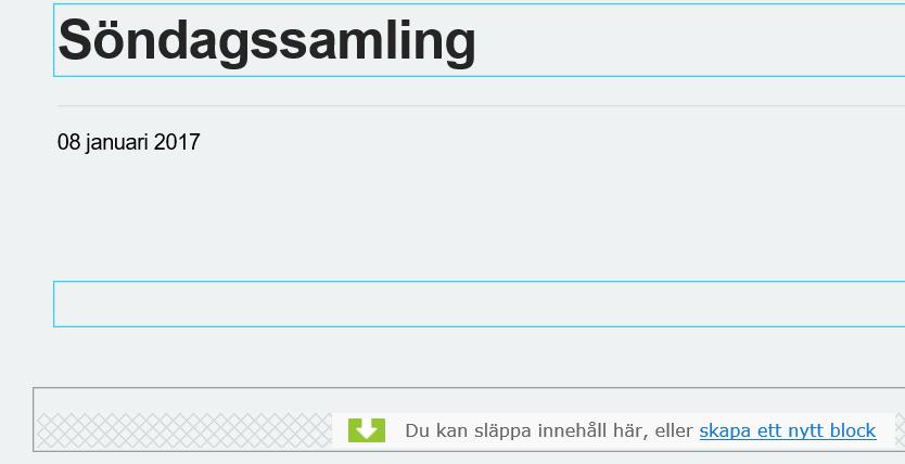 Söndagssamling. Skriv in det viktigaste för sen kan medlemmen klicka och komma till huvudsidan.