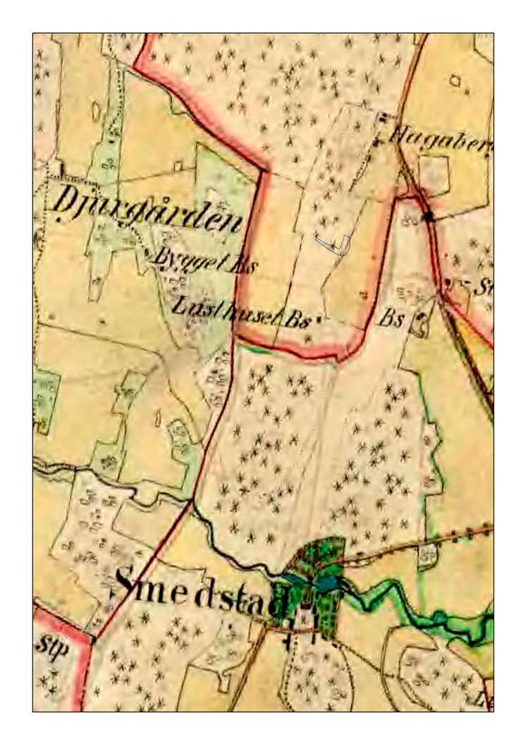 Fig 6. Den häradsekonomiska kartan, Akt nr: J112-45-3 LMV, med undersökningsområdet markerat med blått.