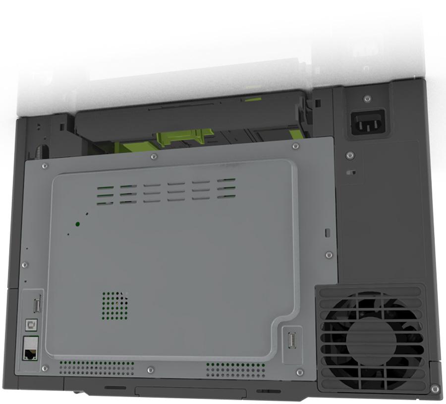 Ytterligare skrivarinställningar 35 3 2 1 4 5 6 Använd För att 1 Bakre USB-port Ansluta ett tangentbord till skrivaren. 2 USB-skrivarport Ansluta skrivaren till en dator.