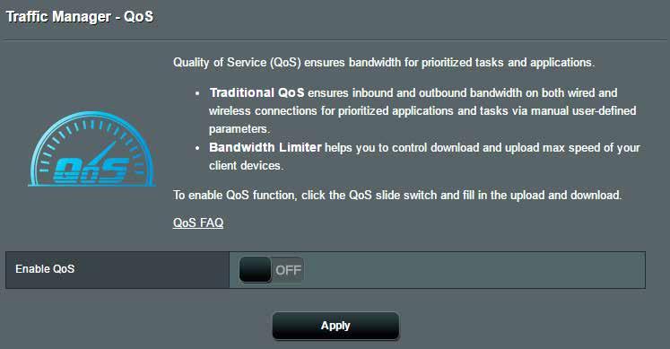 3.3 Använda trafikhanteraren 3.3.1 Hantera QoS- (Tjänstkvalitet) bandbredd Tjänstkvalitet (QoS) ger dig möjlighet att ställa in prioriterad bandbredd och hantera nätverkstrafik.