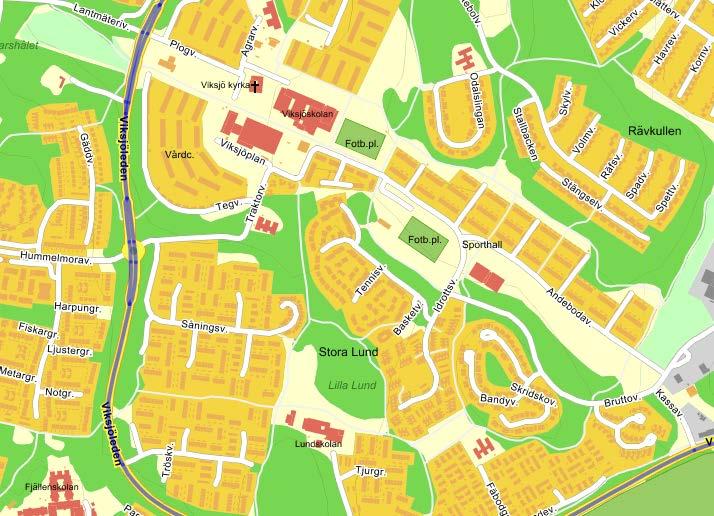 2 (5) Avståndet mellan ny byggnad för äldreboende och Viksjöleden uppgår som minst till ca 100 m. Mellan Viksjöleden och planerat äldreboende planeras flerbostadshus i fem våningar.