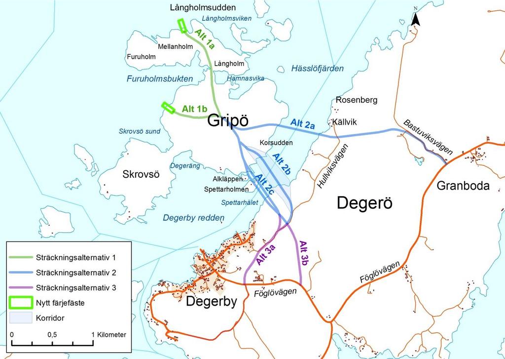 På Gripö och Degerö har utredningsområdet utökats för att studera flera olika väg- och broalternativ än vad som gjordes i förstudien.