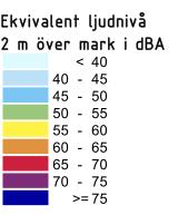 där, eftersom det idag är en tyst miljö. För rekreationsområdet medför vägtrafiken att ett område upp till cirka 300 meter på vardera sidan om vägen får över 40 db(a) ekvivalentnivåer (se bilaga 10).