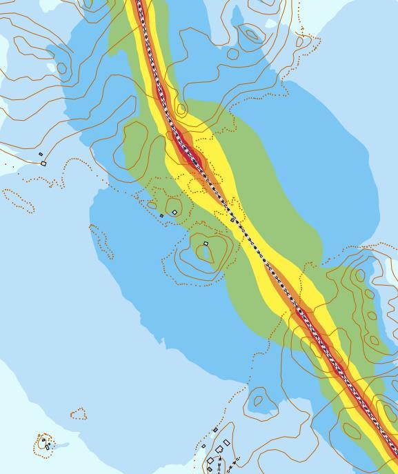 Sammantaget bedöms de negativa konsekvenserna av alternativ 2c bli måttliga. Figur 5.24 Ekvivalentnivåer för alternativ 2c.