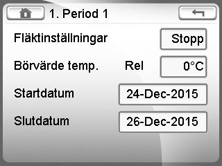 Tidkanaler, forts. Dagprogram (1-4) Med hjälp av ett dagprogram kan undantag göras för enstaka dagar. Exempel Aggregatet skall vara avslaget den 6:e juni. OBS!