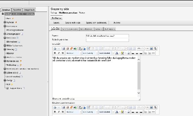 Sidans innehåll är redan utformat men