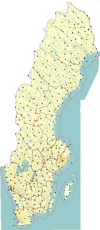 3 335 av punkterna ingick även i tredje rikstrianguleringen (figur 8) och är anslutningspunkter för RT 90-beräkningen.