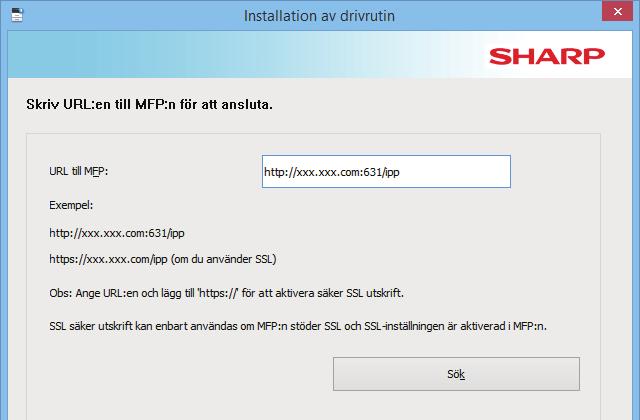 1 När du tillfrågas hur skrivaren är ansluten väljer du [Använd en IPP- eller IPPS-port] och klickar på knappen [Nästa].