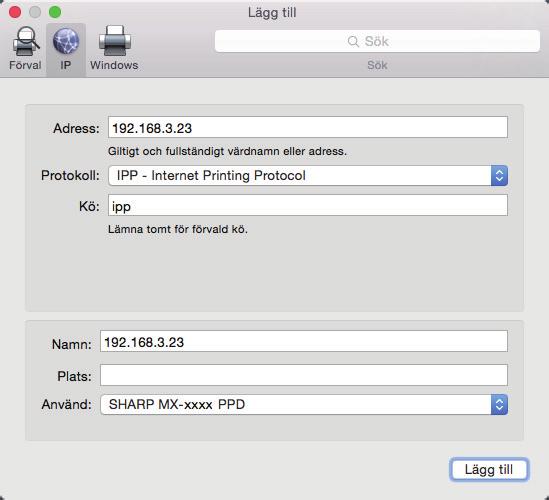 Innehållsförteckning Mac OS / Installera skrivardrivrutinen Utskrift med IPP-funktionen Du kan använda maskinen som en fax genom att skriva ut data på en ärrplacerad maskin. 1 Visa skärmen [Skrivare].