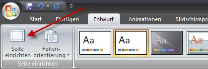 När du har skapat ett nytt dokument, specificerar du via knappen Anpassa sida - som du hittar under menyalternativet Design - först alla dimensioner för sidan.