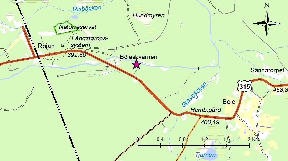 Miljöbelastning Inom utredningsområdet finns ett område vid Böleskvarnen där det tidigare bedrivits framställning av trätjära som kan ha förorenat marken.