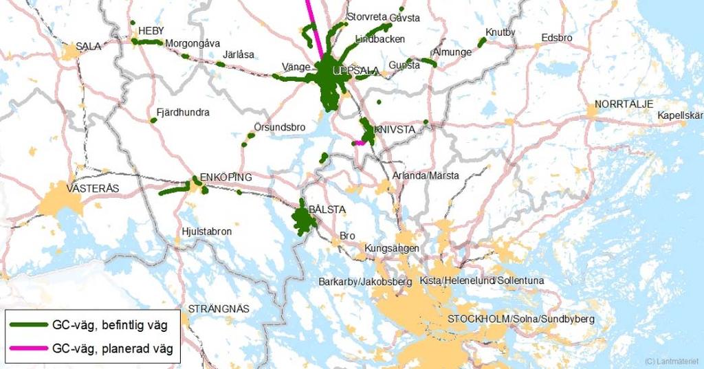 I dialog med kommunerna valdes ytterligare några sträckor ut. Sammanlagt 106 sträckor med en total längd om knappt 900 kilometer inventerades.