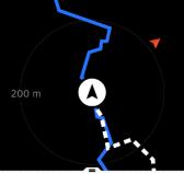 Genvägarna ger dig snabb tillgång till navigeringsåtgärder som att spara din aktuella position eller välja en annan rutt för navigering. Alla sportlägen med GPS har även ett ruttvalsalternativ. Se 3.