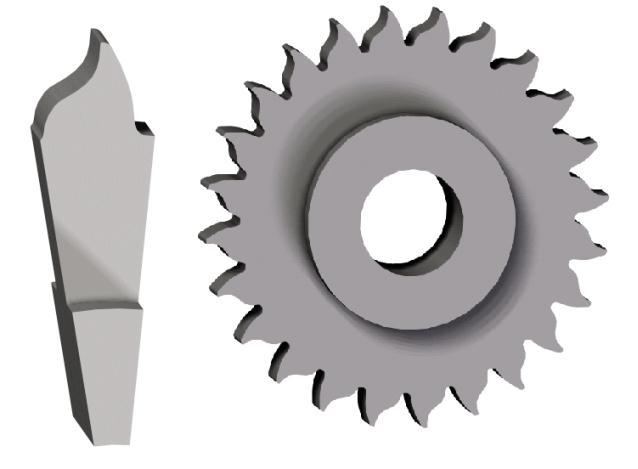 4.1.3 Ett kraftigare kugghjul En kuggdesign som resulterar i att kugghjulets vikt närapå överensstämmer med det ursprungliga kugghjulet men som gör att det klarar en högre belastning visas i Figur 21.
