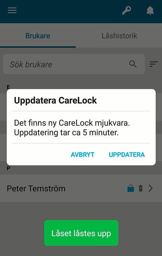 6.7 Uppdatera låset a) Om låsets mjukvara behöver uppdateras får man vid upplåsning ett meddelande som säger att det finns en nyare låsmjukvara (1).