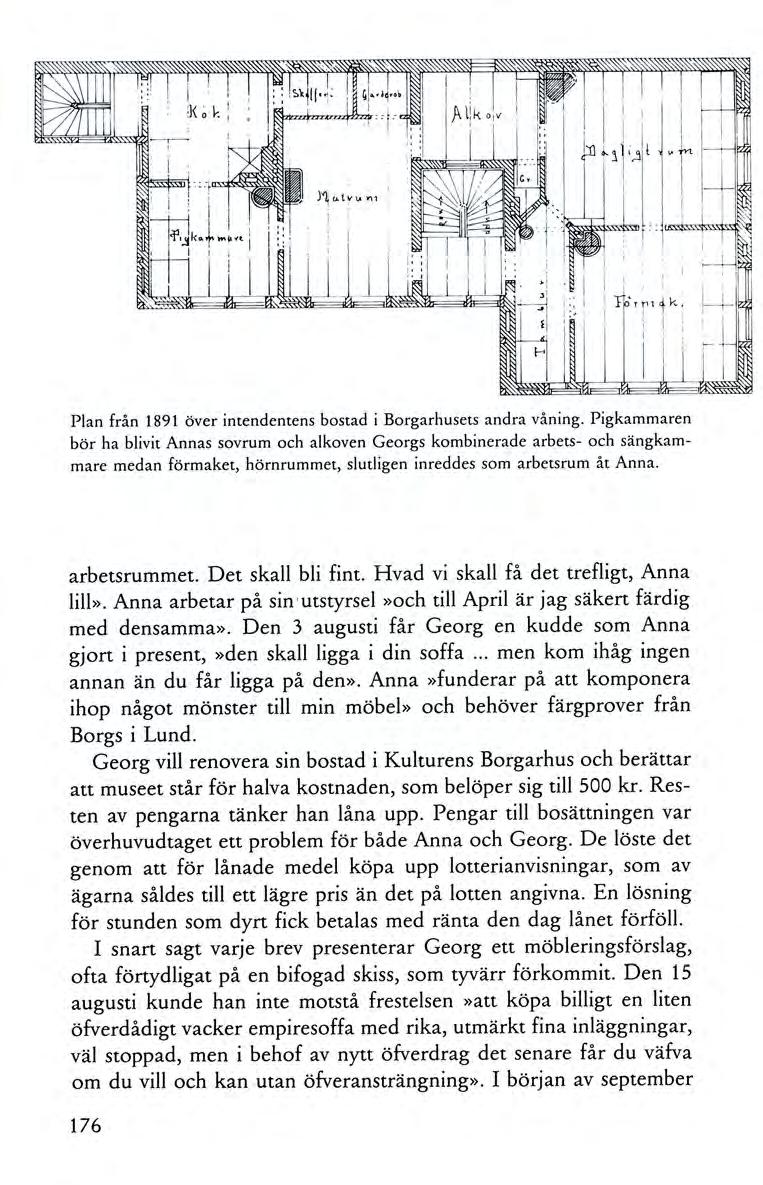 Plan från 1891 över intendentens bostad i Borgarhusets andra våning.