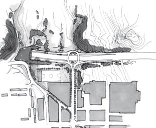 vegetationen ges en mer formell utformning utmed den nya stadskanten.