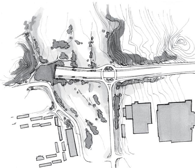 Större planteringar runt tunnelmynningen knyter an till ursprungligt skogsbryn för att minska