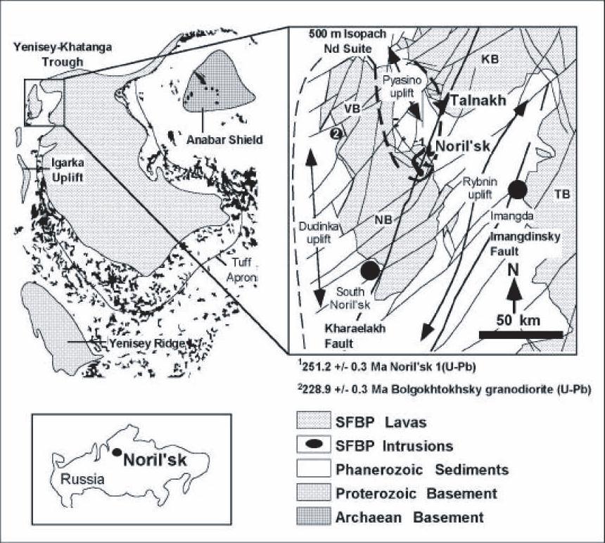 Översiktlig geologi i Norilskområdet.