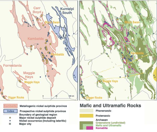 Översiktlig geologi i Kambalda.