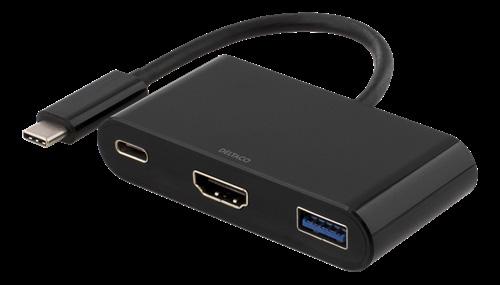 USB-C porten kan användas för att ladda enheten medans du använder adaptern.