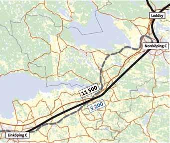 Förbindelse Restid Turtäthet under högtrafik Norrköping Linköping Ostlänkens spårsystem utformas som en del av Götalandsbanan för att undvika återkommande tågstörningar och med ett visst utrymme för