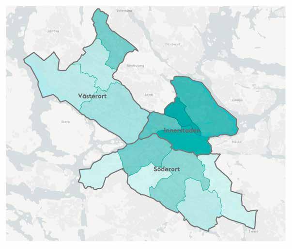 Stockholms arbetsplatser är dock inte jämnt fördelade över staden eftersom cirka två tredjedelar av arbetsplatserna finns i innerstaden trots att bara en tredjedel av invånarna bor där.