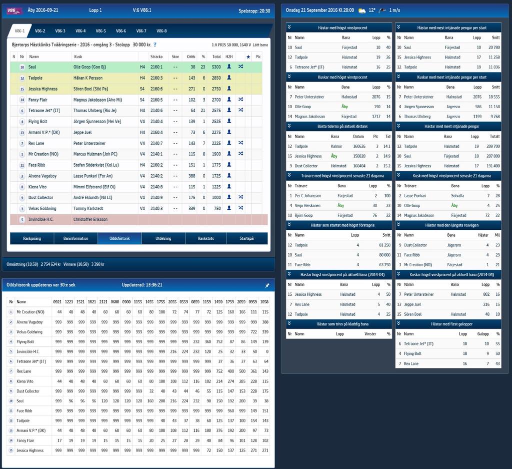 Rankvy - Helsida Vy över din rank och oddshistorik på vänster sid och statistik till höger.