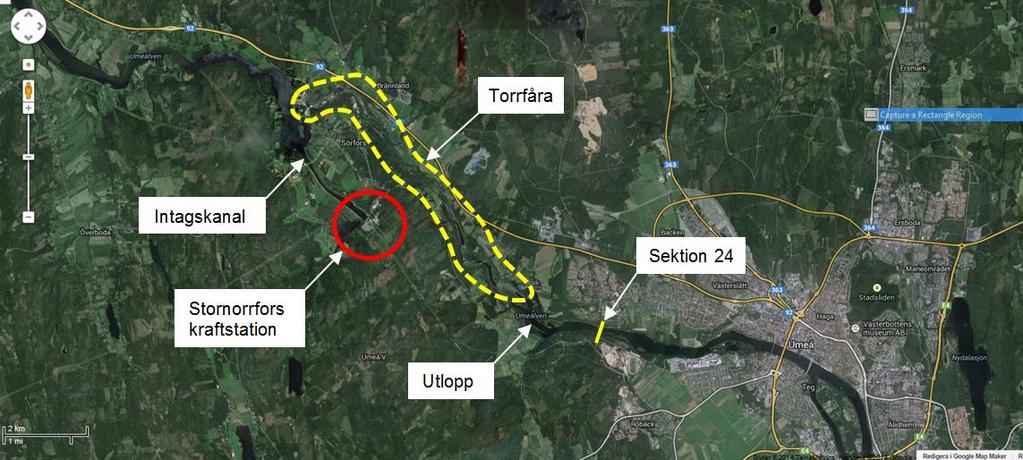 15 STORNORRFORS 15.1 Allmän beskrivning Figur 15:1. Situationsplan Stornorrfors kraftstation. Stornorrfors intagsmagasin ligger på nivån 75 möh.