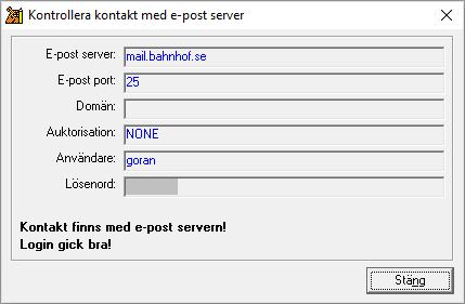 Användaren har en egen avsändande e-postadress, markerat läskvitto och en egen e-postserver som överrider både företagets inställning och eventuell filial.