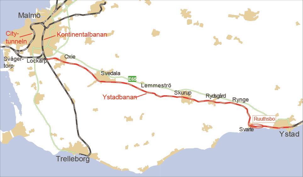 Lemmeströ. Ett mötesspår fanns sedan tidigare i Svedala. 2003 elektrifierades sträckan Ystad-Simrishamn och samma år byggdes även ett mötesspår vid Rydsgård mellan Skurup och Rynge.