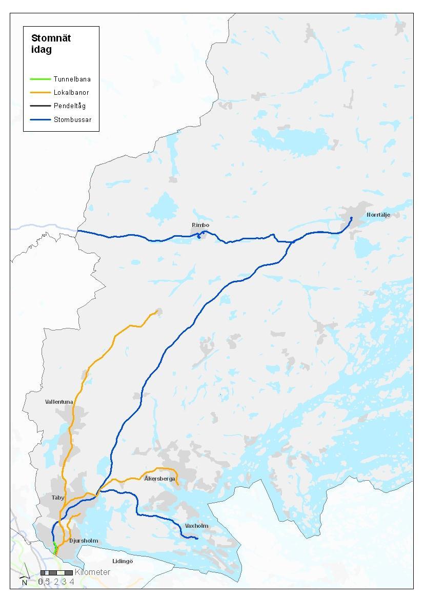 36(127) 4.3 Trafikslag I Nordostsektorn finns inte pendeltåg och tunnelbanans röda linje 14 har endast två hållplatser i sektorns södra del; Danderyds sjukhus och Mörby Centrum.