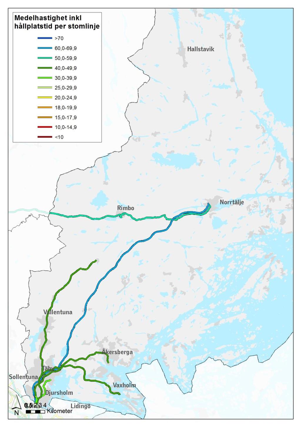 40(127) I följande figurer redovisas medelhastighet per linje respektive per delsträcka uppdelat på stombusslinjer och