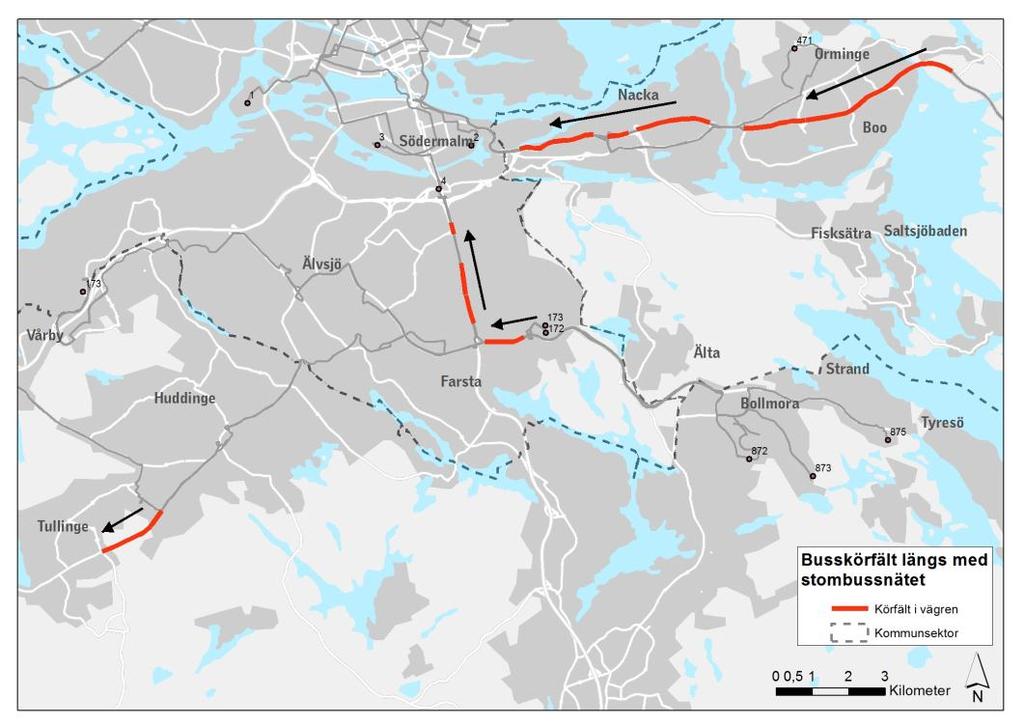 10(127) Figur 54 Körfält belägna i vägren i den centrala kommunsektorn och kommunsektor ost.