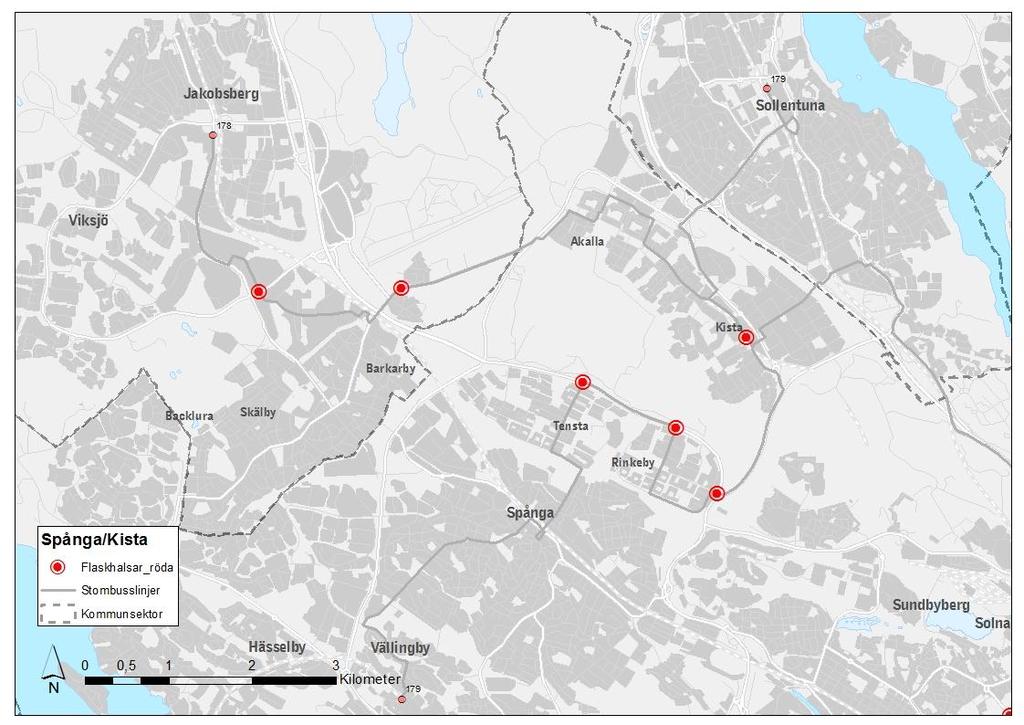 15(127) Figur 59 Detaljerad kartbild över röda flaskhalsar i