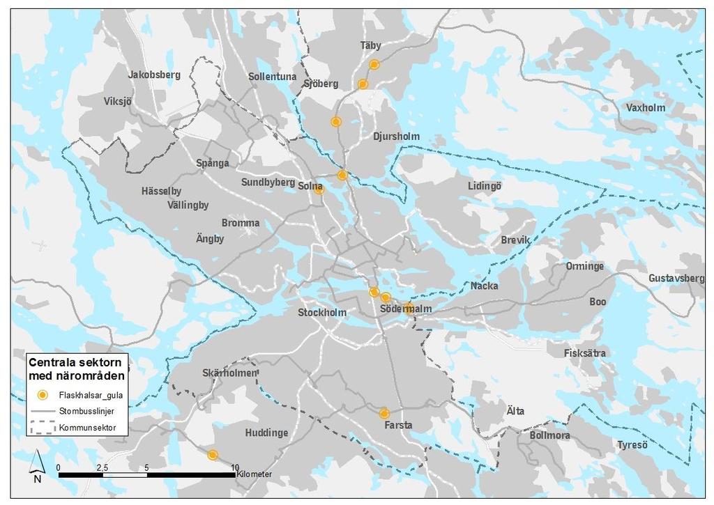 längs E18 i norra Stockholm och längs Stadsgårdsleden/Danviksbron i