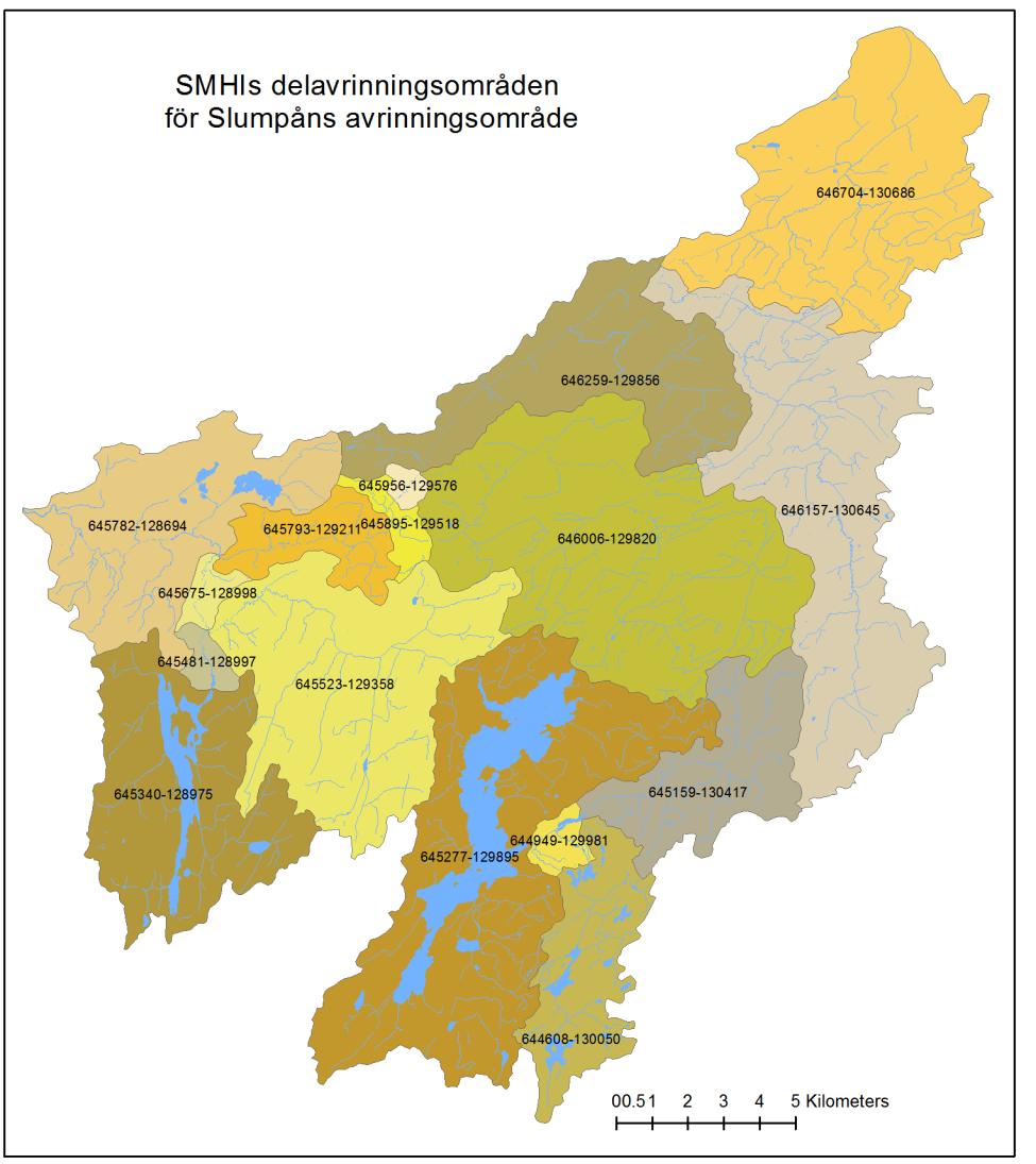 Tabell 2. SMHIs delavrinningsområden inom Slumpåns avrinningsområde.
