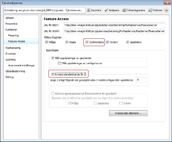 Klicka på "Feature Access" och se till så att "Synkronisera" och "Använd standardvärde för Z" är