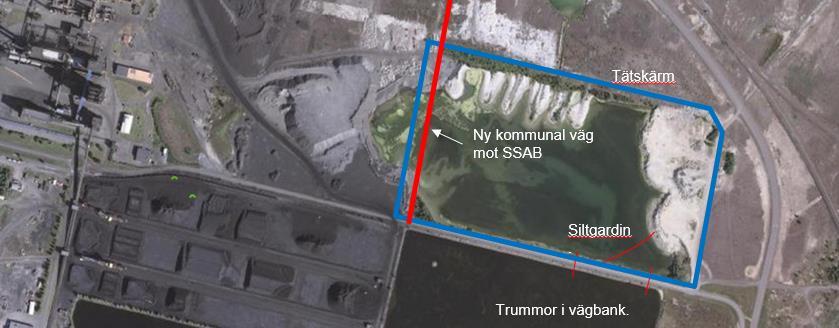 6.5 Invallning Det vattenområde som ska bli landområde inom arbetsområdet för Skvampens djuphamn kommer att fyllas ut med muddermassor i huvudsak från fördjupningen av farleden.