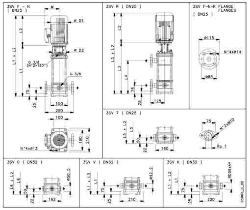 SERIE 3SV DIMENSIONER OCH VIKT, 5 HZ, 2-POLIG FLÄNSAR PUMPTYP MOTOR L2 DIMENSIONER (mm) kw Storlek L1 1-FAS 3-FAS L3 L4 L5 L6 1-FAS 3-FAS 1-FAS 3-FAS D2 PUMP MOTOR 3SV2,37 71 278 29 29 - - 253 253