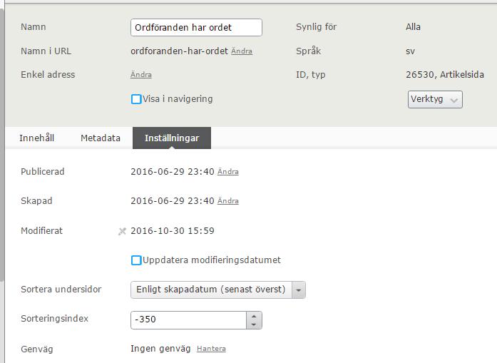 Ändra uppdateringsdatum för en sida Funktionen borde vara standard, men är det