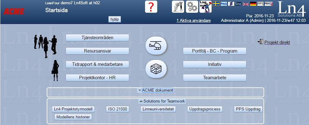 Rollbaserad programvara Utformningen av dialogerna inriktar sig på uppgiften som olika roller har vid planering av projekt och resursbeläggning, uppföljning av portföljer och ansvar för governance