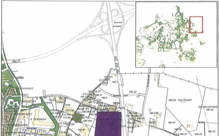 Figur 1. Utredningsområdets (lila färg) geografiska läge inom Malmö stad idag. Utredningsområdet och de historiska byarna I figur 3 visas utredningsområdet och dess omgivning enligt den s.k. häradsekonomiska kartan från 1910-talet.