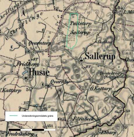 Figur 2. Topografiska förhållanden inom S. Sallerups socken enligt Generalstabskartan från 1860-talet. Figur 3.