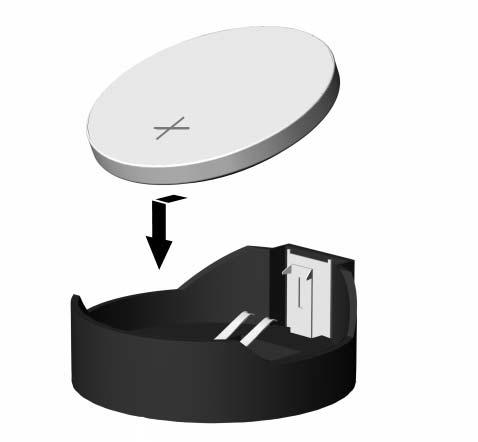 Byte av batteri c. Sätt in ett nytt batteri genom att skjuta in batteriets kant under hållarens metallklämma, pluspolen ska vara uppåt.