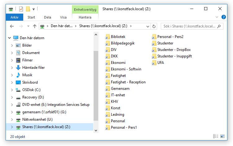 Gemensam nätverksdisk för enhet/institution (Z:) Här sparar